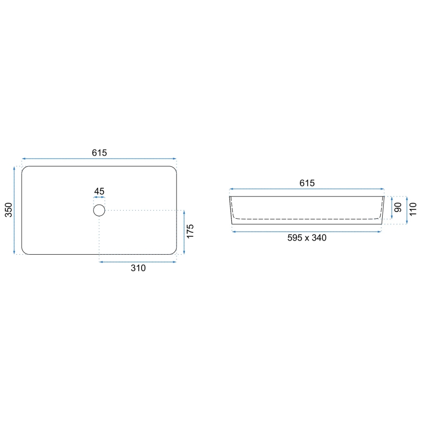 REA-U4800 - Aufsatzwaschbecken DENIS 35x61,5 cm Keramik/glänzend weiß