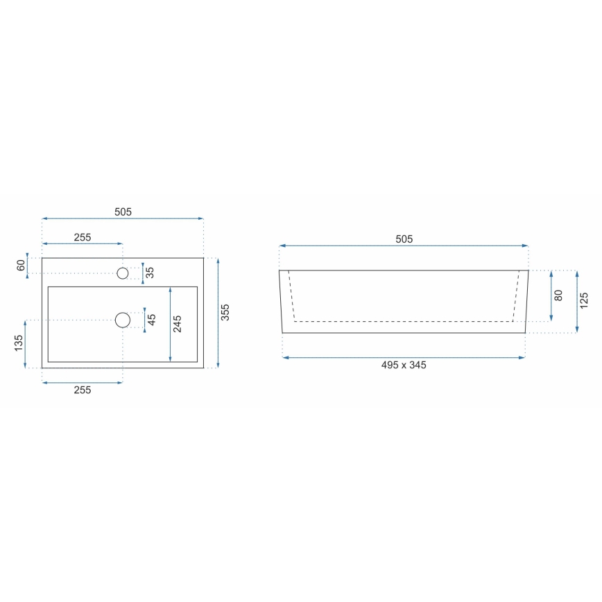 REA-U5000 - Aufsatzwaschbecken VALERIA 35,5x50,5 cm Keramik/glänzend weiß
