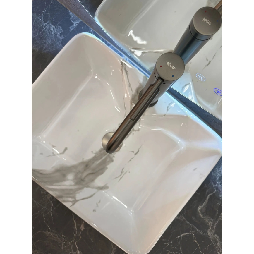 REA-U5052 - Aufsatzwaschbecken KELLY 38x49 cm Keramik/Weiß/Marmor-Dekor