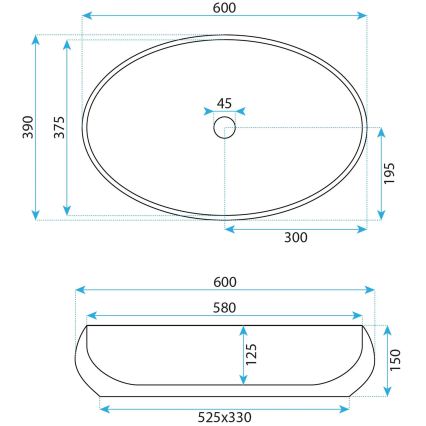REA-U5660 - Aufsatzwaschbecken MAYA 39x60 cm Keramik/glänzend weiß