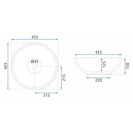 REA-U5666 - Aufsatzwaschbecken VIVIEN Ø 42,5 cm Keramik/ornamentales Muster