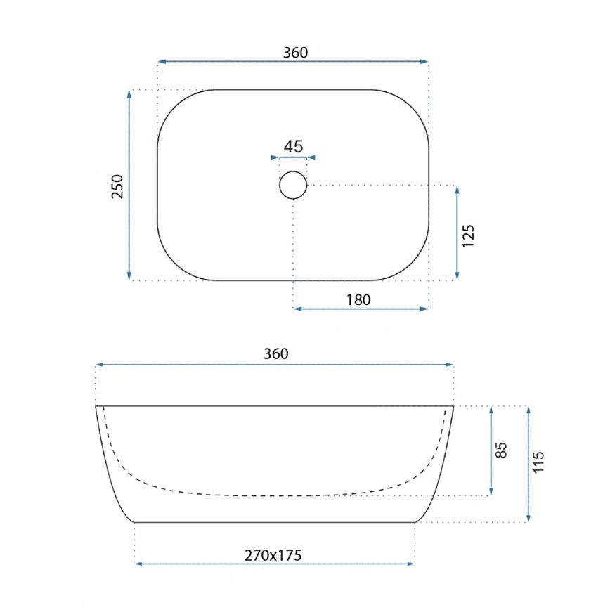REA-U5667 - Aufsatzwaschbecken BELINDA MINI 25x36 cm Keramik/glänzend weiß