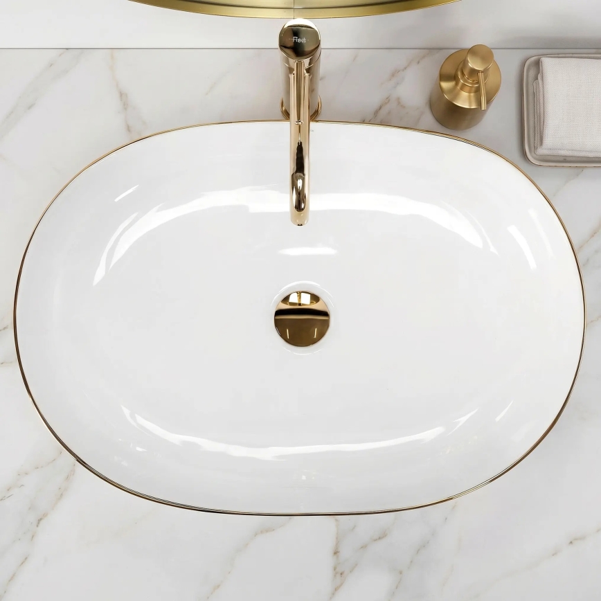 REA-U6211 - Aufsatzwaschbecken CLEO 41x60,5 cm Keramik/weiß/gold
