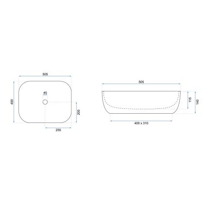 REA-U6300 - Aufsatzwaschbecken MONA SLIM 40 x 50,5 cm Keramik / Hochglanzweiß