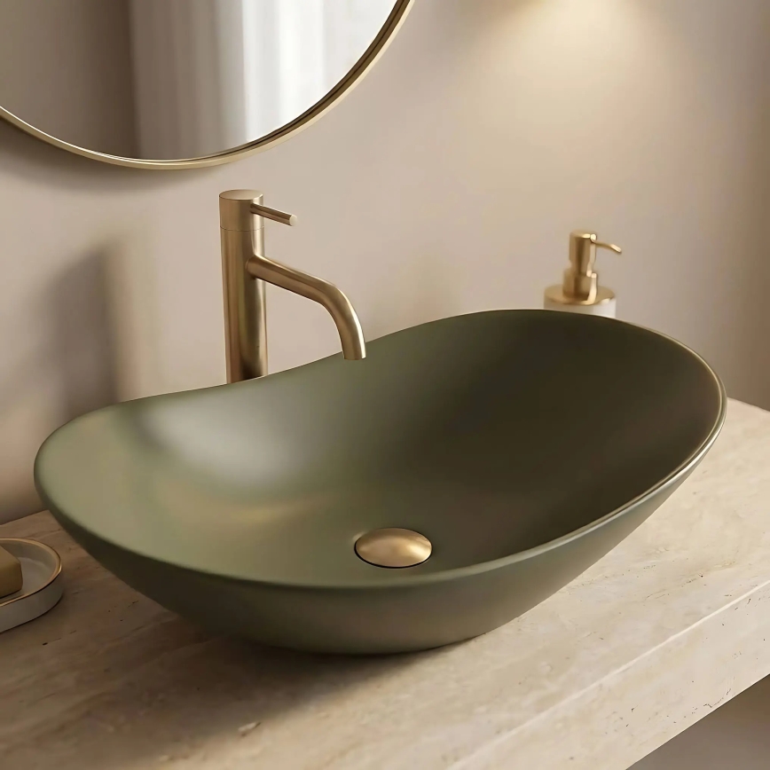 REA-U6372 - Aufsatzwaschbecken ROYAL 35,5x61,5 cm Keramik/Olivgrün