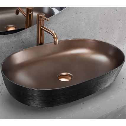REA-U6383 - Aufsatzwaschbecken CLEO 41x60,5 cm Keramik/schwarz/gebürstetes Kupfer
