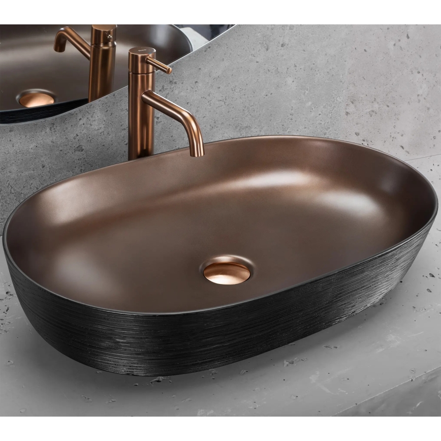 REA-U6383 - Aufsatzwaschbecken CLEO 41x60,5 cm Keramik/schwarz/gebürstetes Kupfer