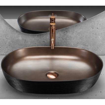 REA-U6383 - Aufsatzwaschbecken CLEO 41x60,5 cm Keramik/schwarz/gebürstetes Kupfer