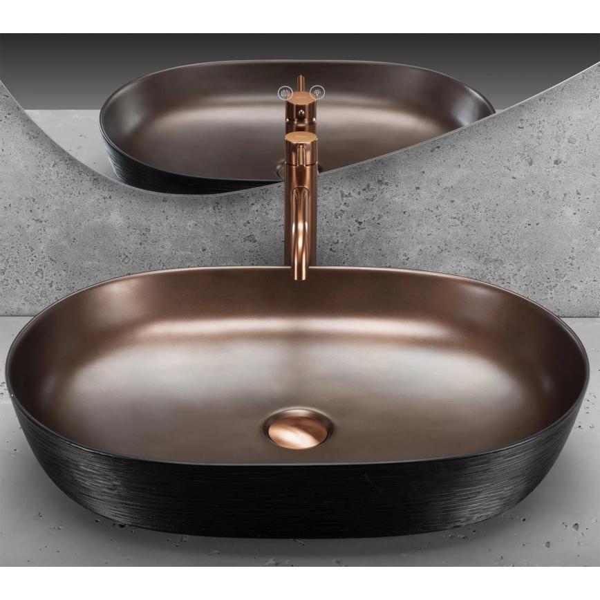 REA-U6383 - Aufsatzwaschbecken CLEO 41x60,5 cm Keramik/schwarz/gebürstetes Kupfer