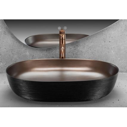REA-U6383 - Aufsatzwaschbecken CLEO 41x60,5 cm Keramik/schwarz/gebürstetes Kupfer
