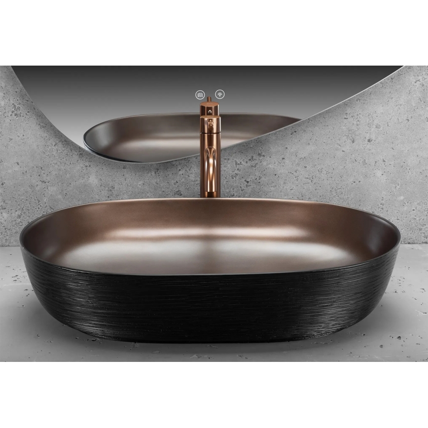 REA-U6383 - Aufsatzwaschbecken CLEO 41x60,5 cm Keramik/schwarz/gebürstetes Kupfer