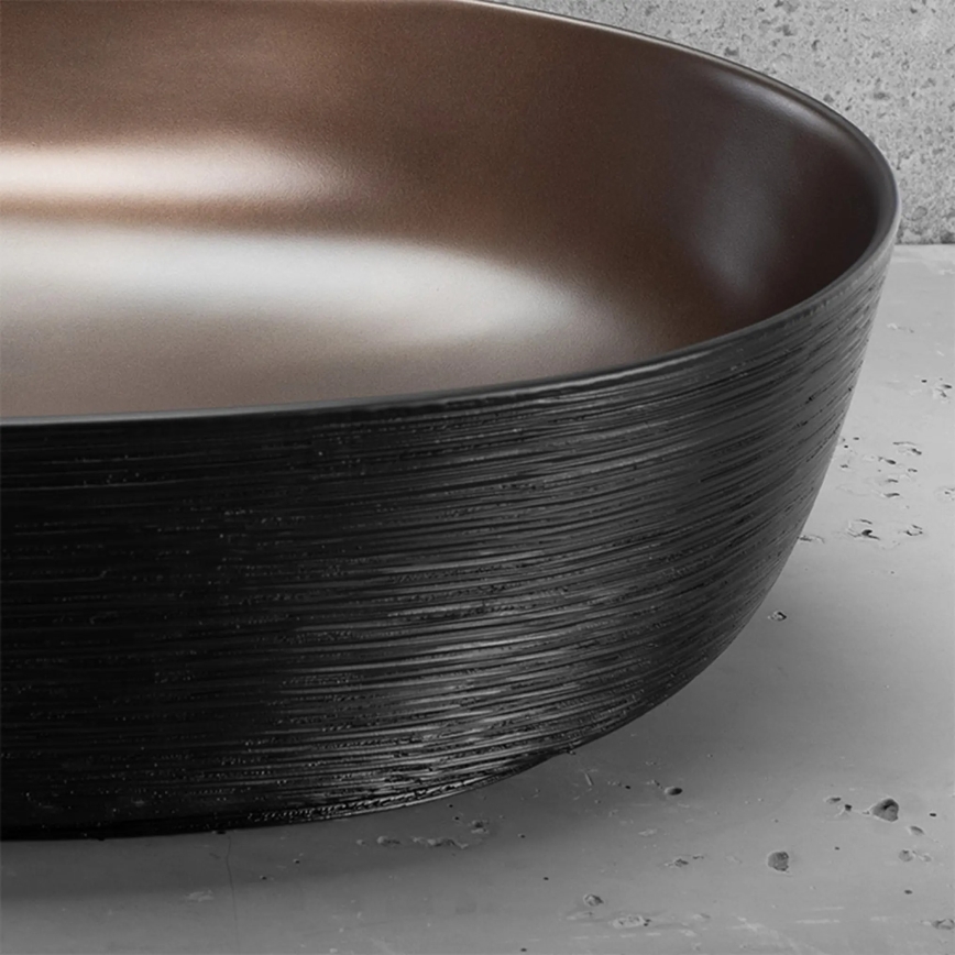 REA-U6383 - Aufsatzwaschbecken CLEO 41x60,5 cm Keramik/schwarz/gebürstetes Kupfer