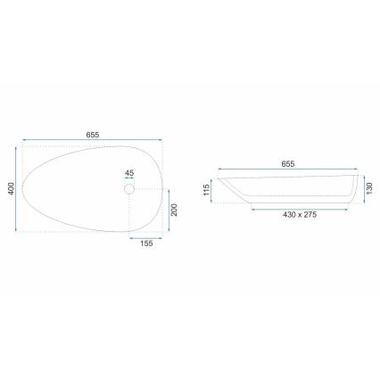 REA-U6501 - Aufsatzwaschbecken GRETA 40x65,5 cm Keramik/Steinoptik
