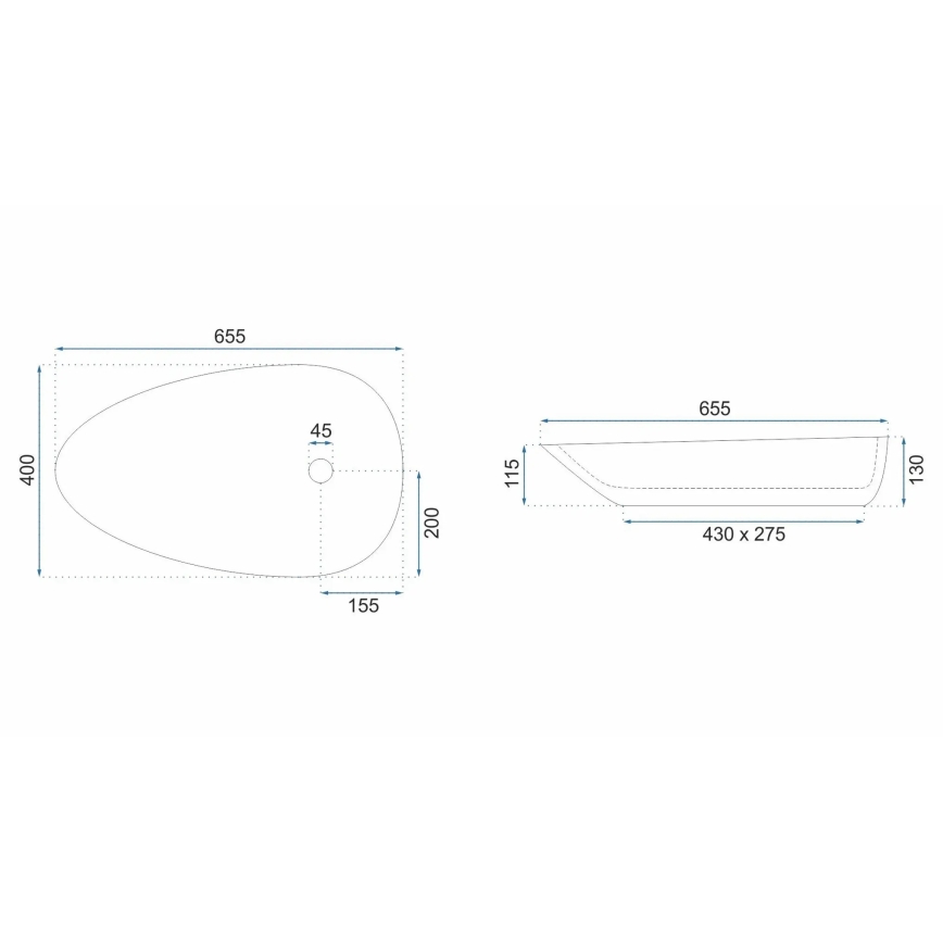 REA-U6501 - Aufsatzwaschbecken GRETA 40x65,5 cm Keramik/Steinoptik