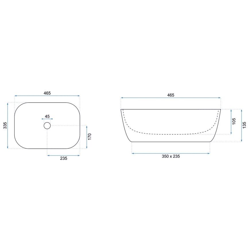 REA-U6521 - Aufsatzwaschbecken BELINDA SLIM 33x46,5 cm Keramik/Hochglanzweiß