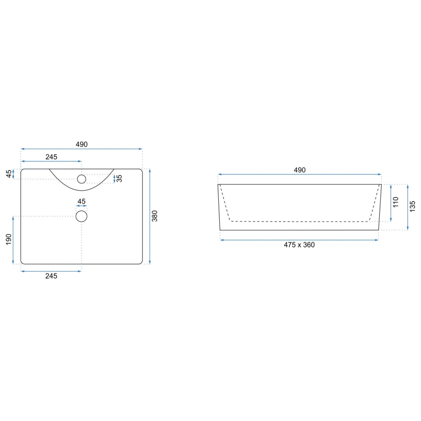 REA-U6524 - Aufsatzwaschbecken KELLY 38x49 cm Keramik/glänzend weiß