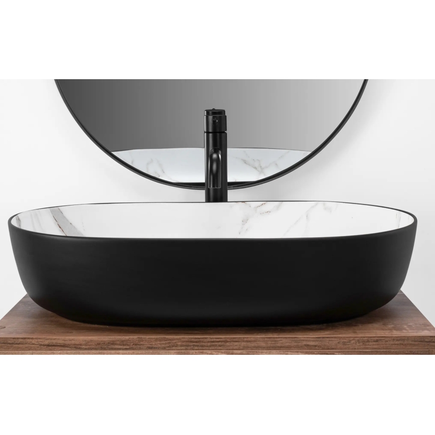 REA-U6625 - Aufsatzwaschbecken CLEO 41x60,5 cm Keramik/schwarz/weiß/Marmordekor