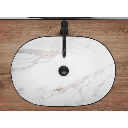 REA-U6625 - Aufsatzwaschbecken CLEO 41x60,5 cm Keramik/schwarz/weiß/Marmordekor