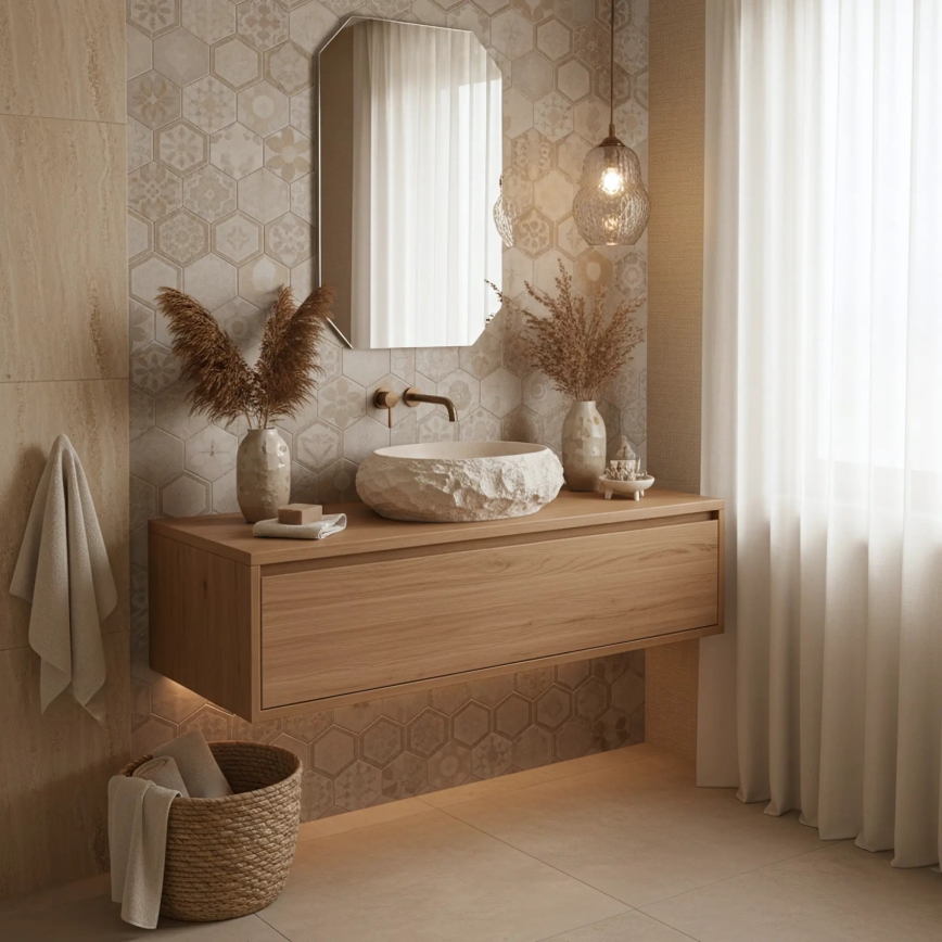 REA-U7347 - Aufsatzwaschbecken MIKA 38 x 50 cm beige/Steinoptik