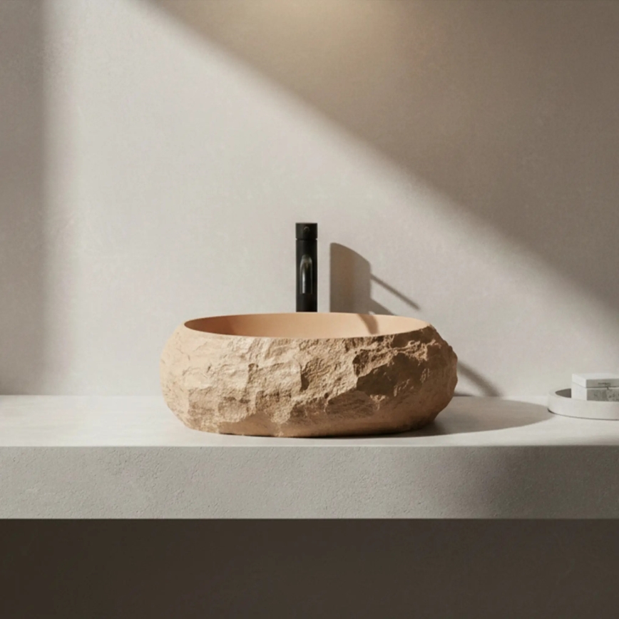 REA-U7348 - Aufsatzwaschbecken MIKA 38x50 cm orange/beige/Steinoptik