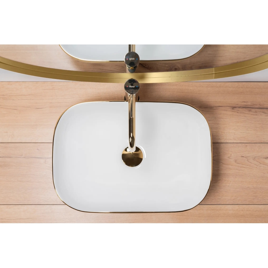 REA-U7422 - Aufsatzwaschbecken BELINDA 33x46,5 cm Keramik/Weiß/Gold