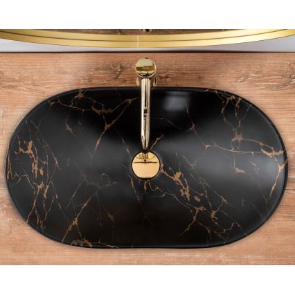 REA-U7478 - Aufsatzwaschbecken ROYAL 36x62 cm Keramik/Schwarz/Marmor-Dekor