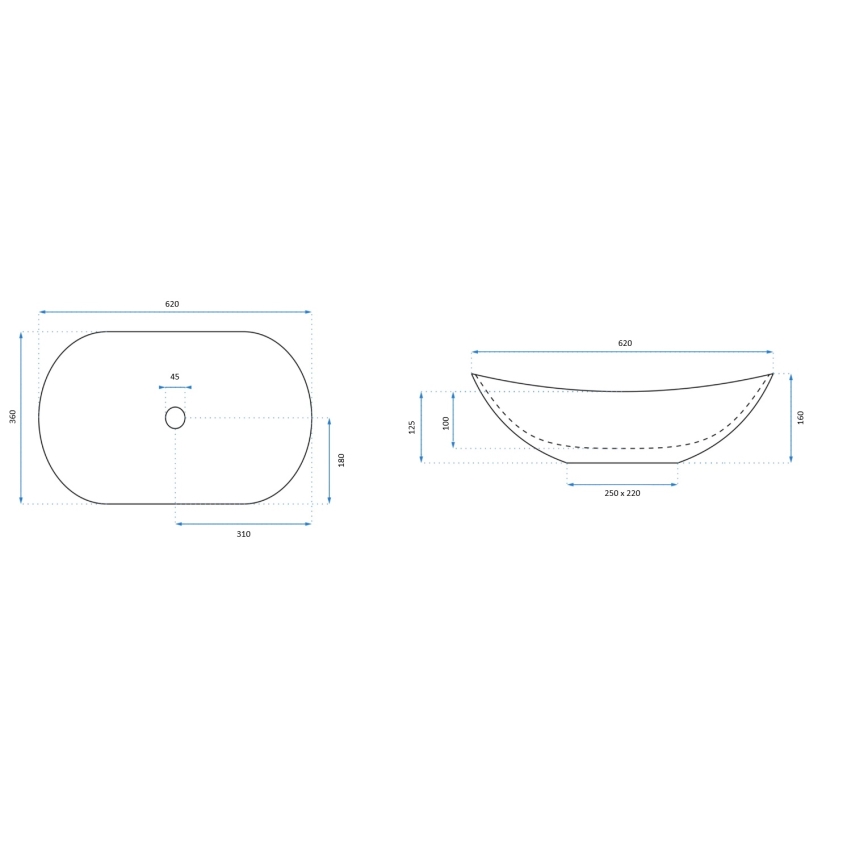REA-U7478 - Aufsatzwaschbecken ROYAL 36x62 cm Keramik/Schwarz/Marmor-Dekor