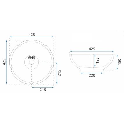 REA-U7504 - Aufsatzwaschbecken FELICIA, Ø 42,5 cm, Keramik, Blumenmuster