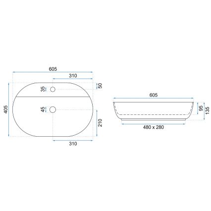 REA-U7900 - Aufsatzwaschbecken AURA 40,5x60,5 cm Keramik/Hochglanzweiß