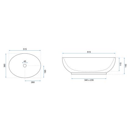REA-U8198 - Aufsatzwaschbecken CAROLA SLIM 39x51,5 cm Keramik/hochglänzend weiß