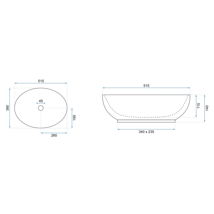 REA-U8198 - Aufsatzwaschbecken CAROLA SLIM 39x51,5 cm Keramik/hochglänzend weiß