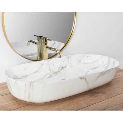 REA-U8404 - Aufsatzwaschbecken CLEO 41 x 81 cm, Keramik, weiß, Marmordekor
