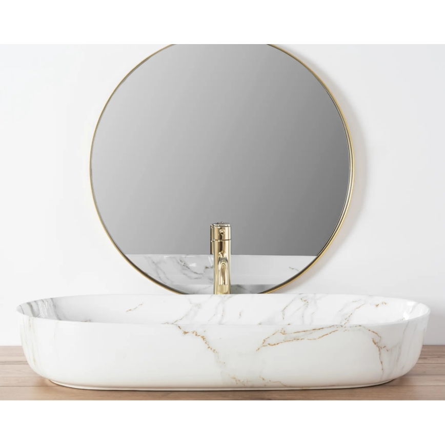 REA-U8404 - Aufsatzwaschbecken CLEO 41 x 81 cm, Keramik, weiß, Marmordekor