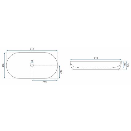 REA-U8404 - Aufsatzwaschbecken CLEO 41 x 81 cm, Keramik, weiß, Marmordekor