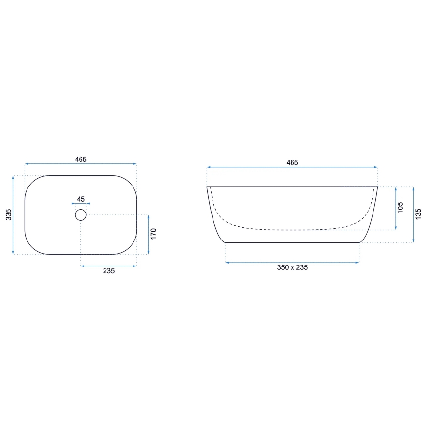 REA-U8470 - Aufsatzwaschbecken BELINDA 33,5x46,5 cm Keramik/matt schwarz