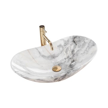REA-U8596 - Aufsatzwaschbecken ROYAL 36 x 62,5 cm Keramik/Weiß/Grau/Steinoptik