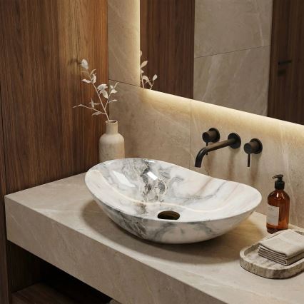 REA-U8596 - Aufsatzwaschbecken ROYAL 36 x 62,5 cm Keramik/Weiß/Grau/Steinoptik