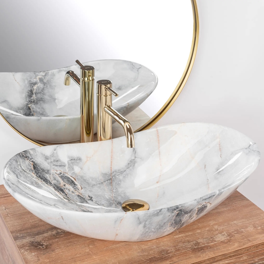 REA-U8596 - Aufsatzwaschbecken ROYAL 36 x 62,5 cm Keramik/Weiß/Grau/Steinoptik