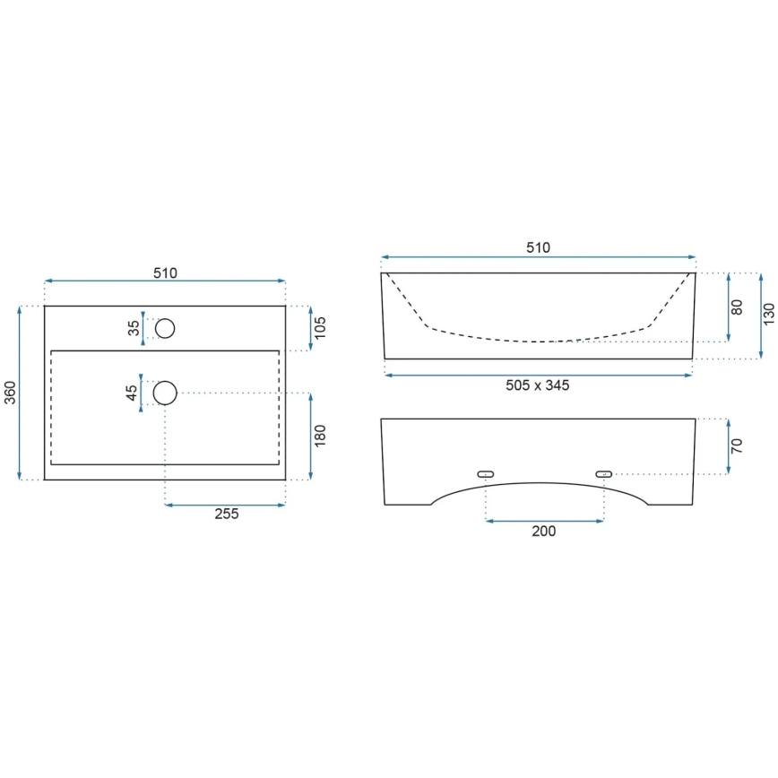 REA-U8701 - Aufsatzwaschbecken BONITA 36x51 cm, Keramik / glänzend weiß