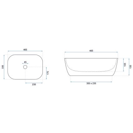 REA-U8736 - Aufsatzwaschbecken BELINDA 33,5x46,5 cm Keramik/weiß/gold