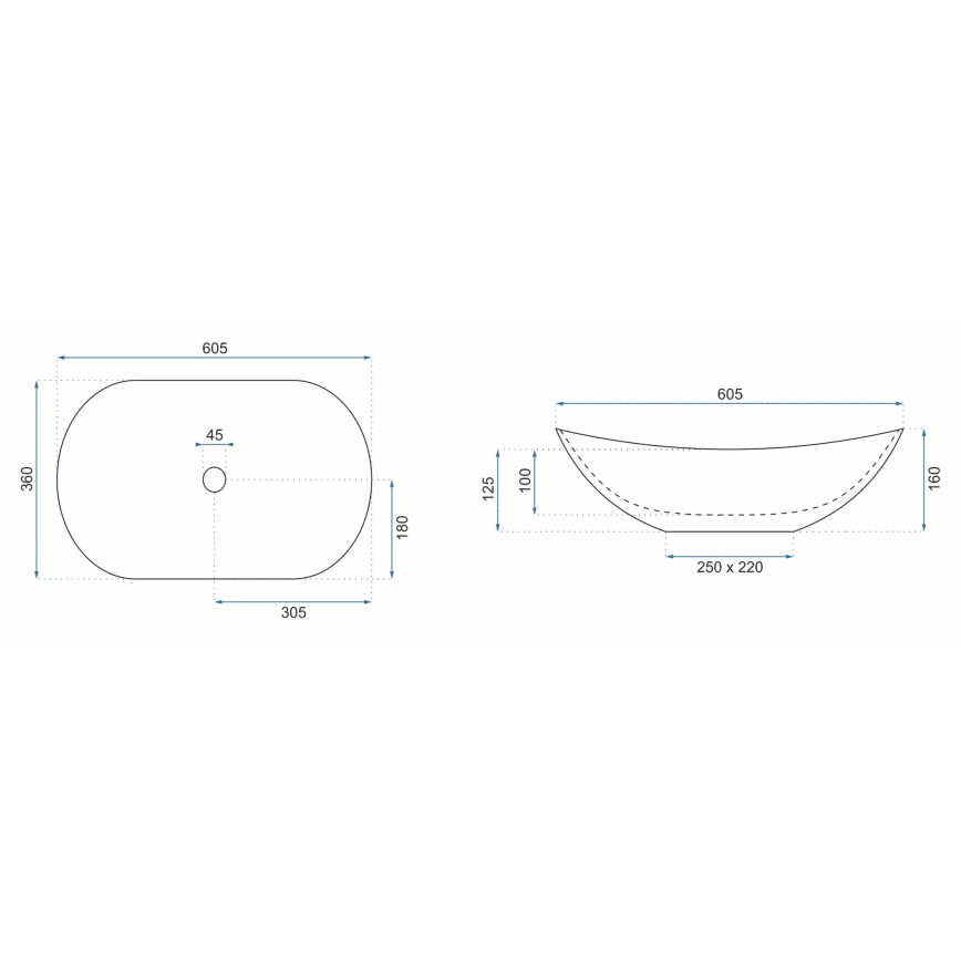 REA-U8742 - Aufsatzwaschbecken ROYAL 36x60,5 cm Keramik/weiß/Steinoptik