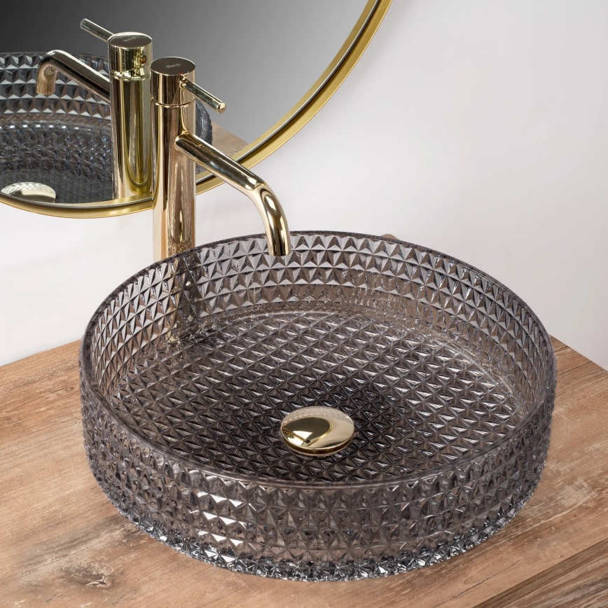 REA-U8880 - Aufsatzwaschbecken CRISTAL Ø 39 cm Glas/rauchgrau