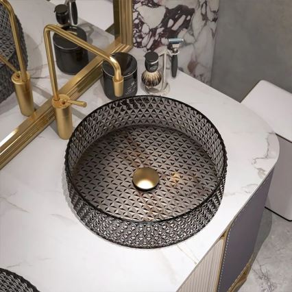 REA-U8880 - Aufsatzwaschbecken CRISTAL Ø 39 cm Glas/rauchgrau
