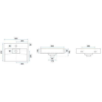 REA-U8901 - Aufsatzwaschbecken GOYA 37x60 cm Konglomerat/mattweiß