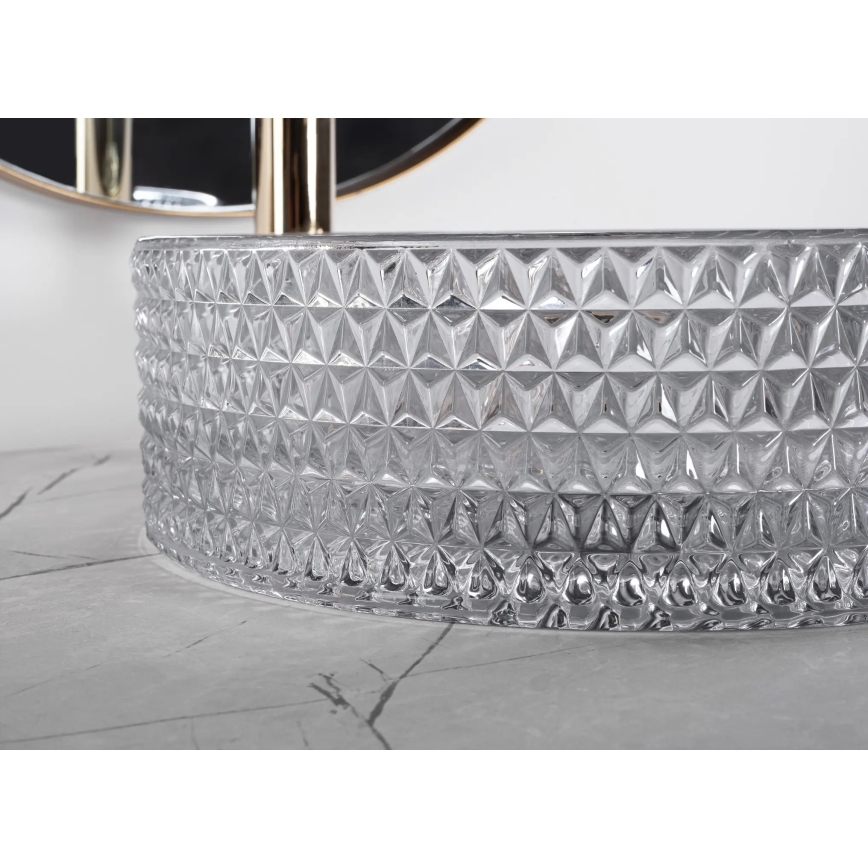REA-U9615 - Aufsatzwaschbecken CRISTAL, Durchmesser 35,5 cm, Glas/grau
