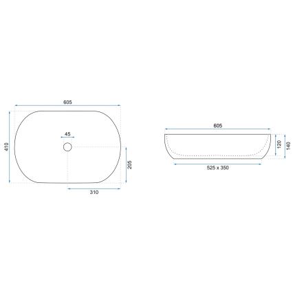 REA-U9653 - Aufsatzwaschbecken CLEO 41x60,5 cm Keramik/mattweiß