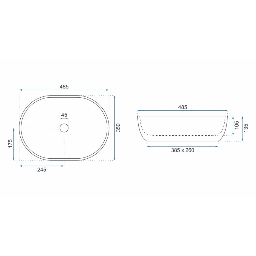 REA-U9887 - Aufsatzwaschbecken LARA 35x48,5 cm Keramik/grau/Marmor-Optik