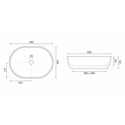 REA-U9889 - Aufsatzwaschbecken LARA 35x48,5 cm Keramik/grau/Steinoptik