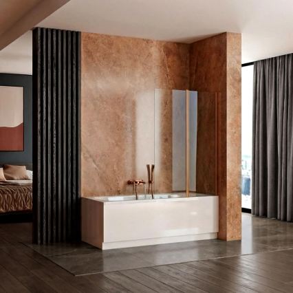 REA-W5696 - Faltbare Badewannenabtrennung AGAT 140 x 80 cm, gebürstetes Kupfer/Klarglas