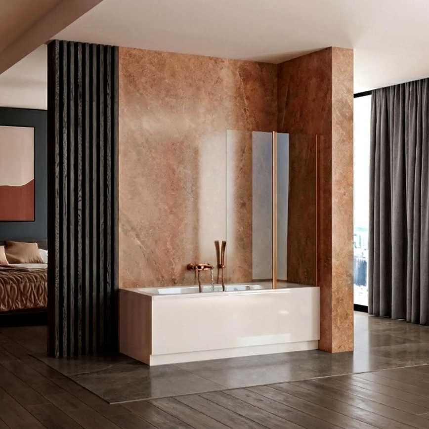 REA-W5696 - Faltbare Badewannenabtrennung AGAT 140 x 80 cm, gebürstetes Kupfer/Klarglas